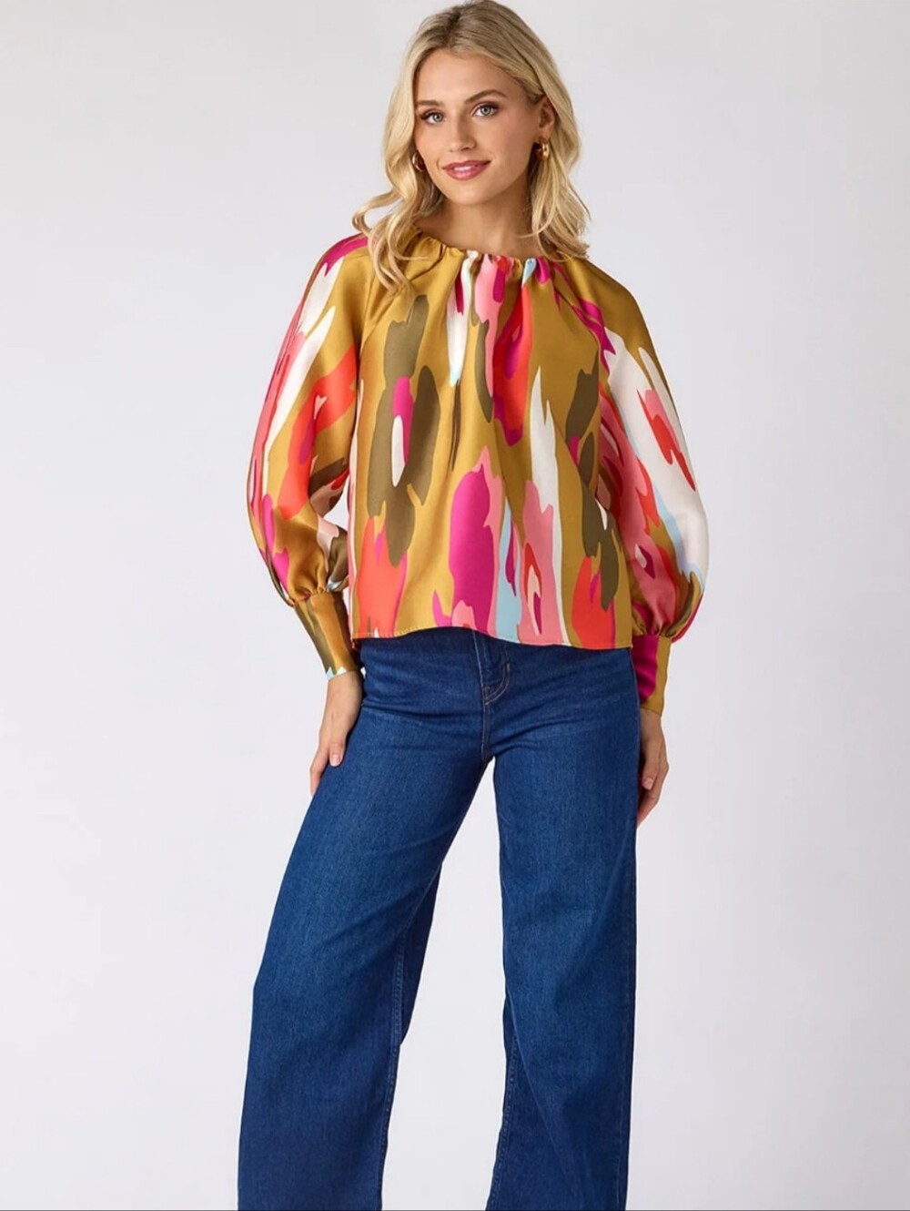 Crosby by Mollie Burch Elizabeth Satin Structured Blouse The OG Print XS